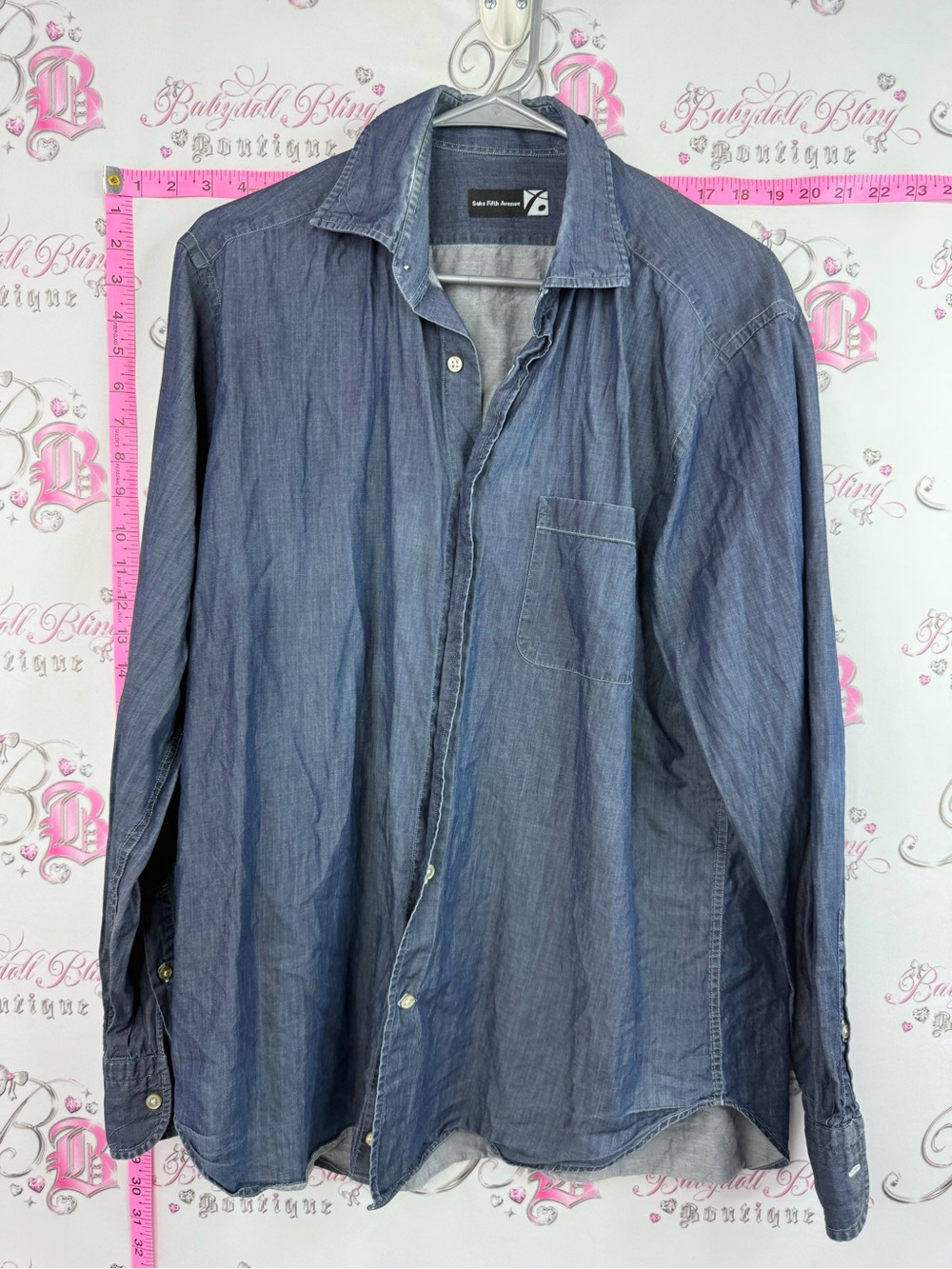 Saks Fifth Avenue denim look shirt Blue Men's Dress Shirt